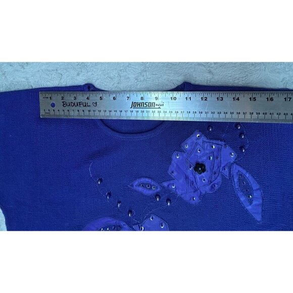 San Huwn Jean Jir Womens Knitted Wool Beaded Sequined Sweater Top Stretch Blue - Picture 3 of 7